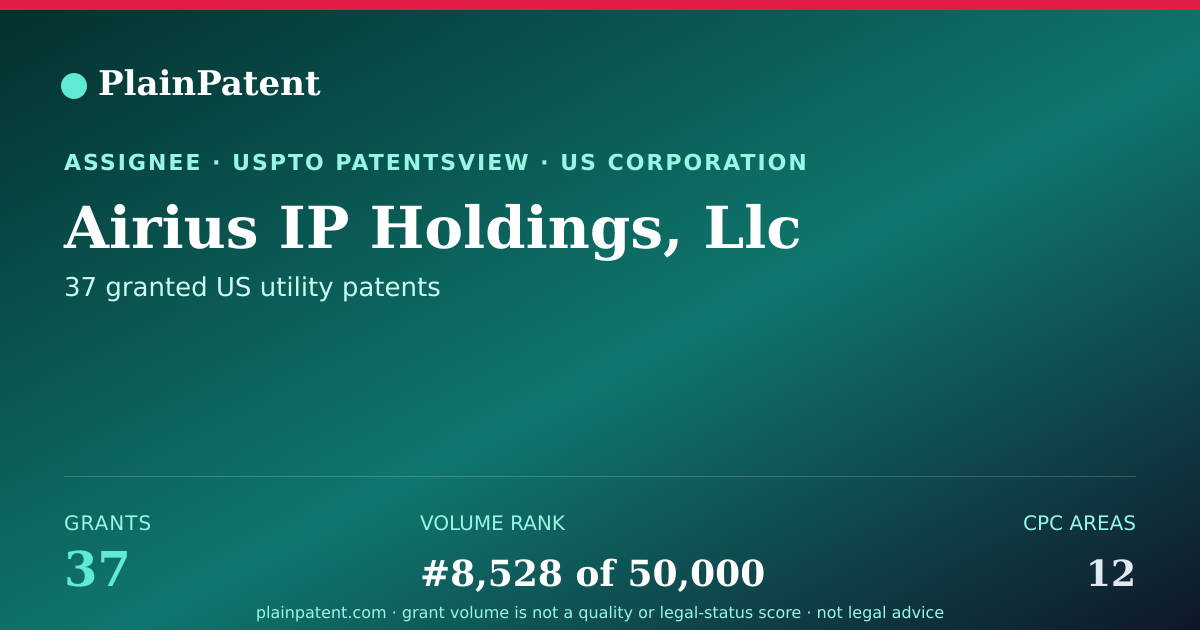 Shareable card for Airius IP Holdings, Llc Patent Portfolio