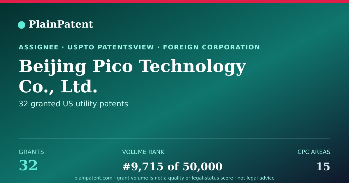 Shareable card for Beijing Pico Technology Co., Ltd. Patent Portfolio