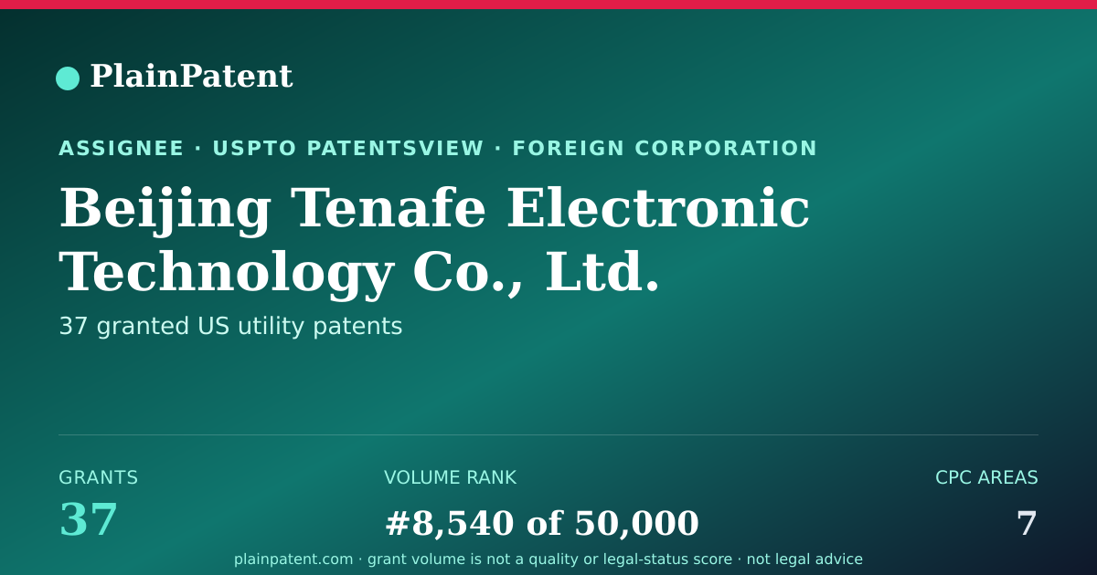 Shareable card for Beijing Tenafe Electronic Technology Co., Ltd. Patent Portfolio
