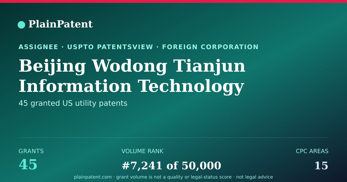 Shareable card for Beijing Wodong Tianjun Information Technology Co., Ltd. Patent Portfolio