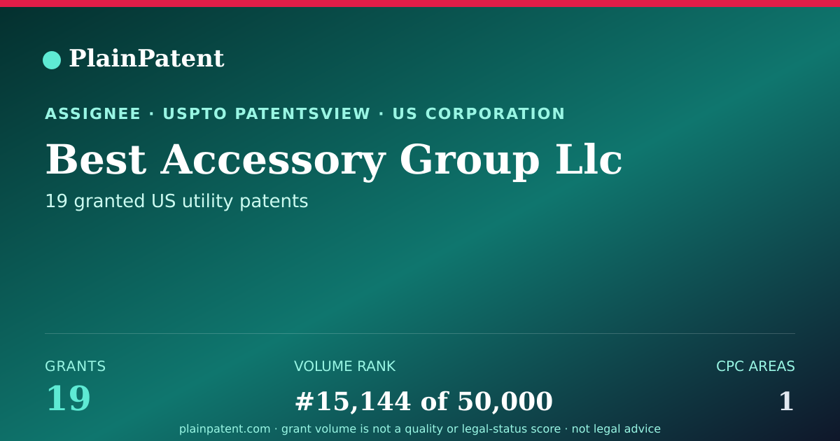 Shareable card for Best Accessory Group Llc Patent Portfolio
