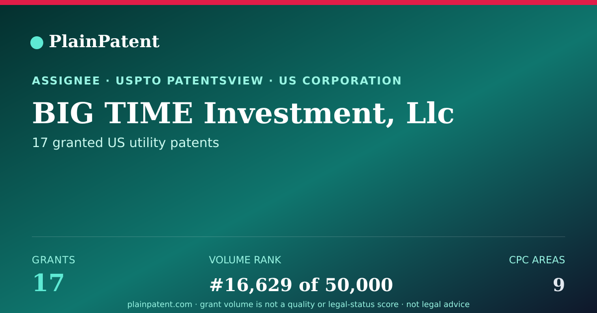 Shareable card for BIG TIME Investment, Llc Patent Portfolio