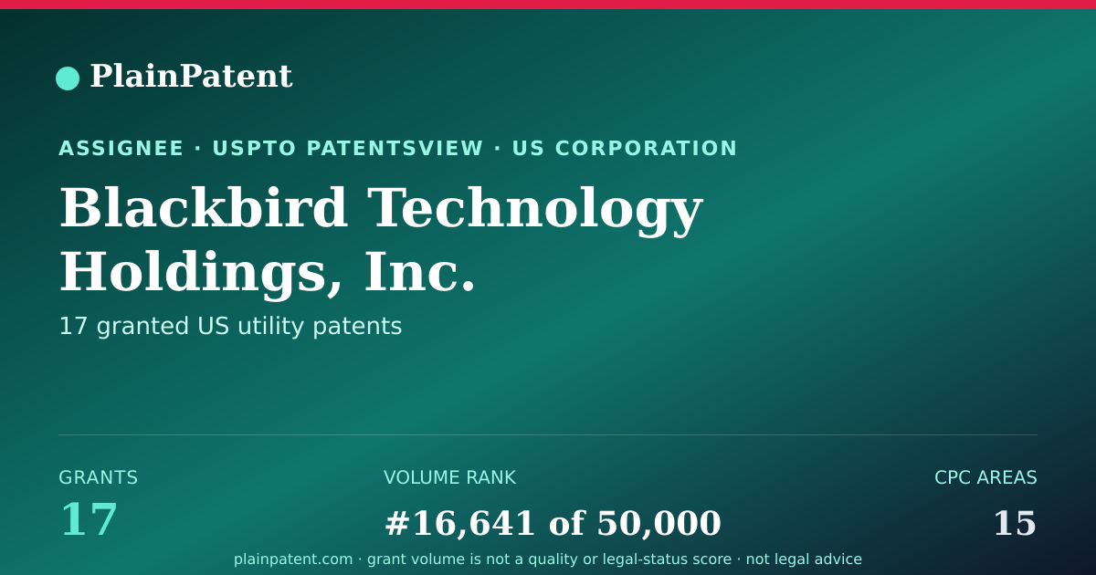 Shareable card for Blackbird Technology Holdings, Inc. Patent Portfolio