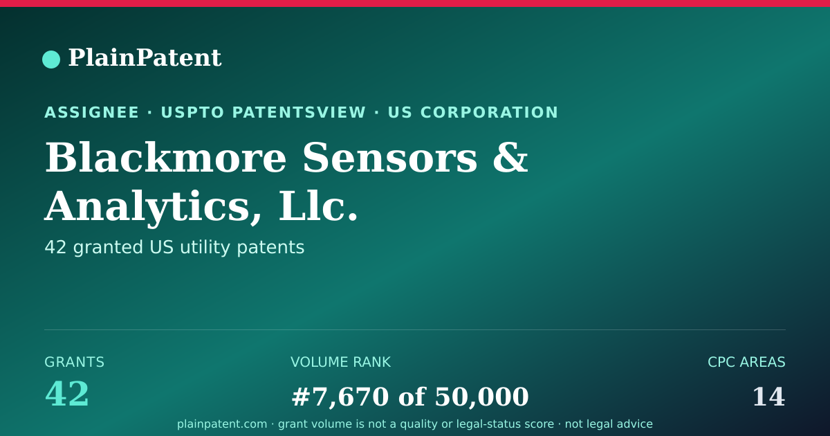 Shareable card for Blackmore Sensors & Analytics, Llc. Patent Portfolio