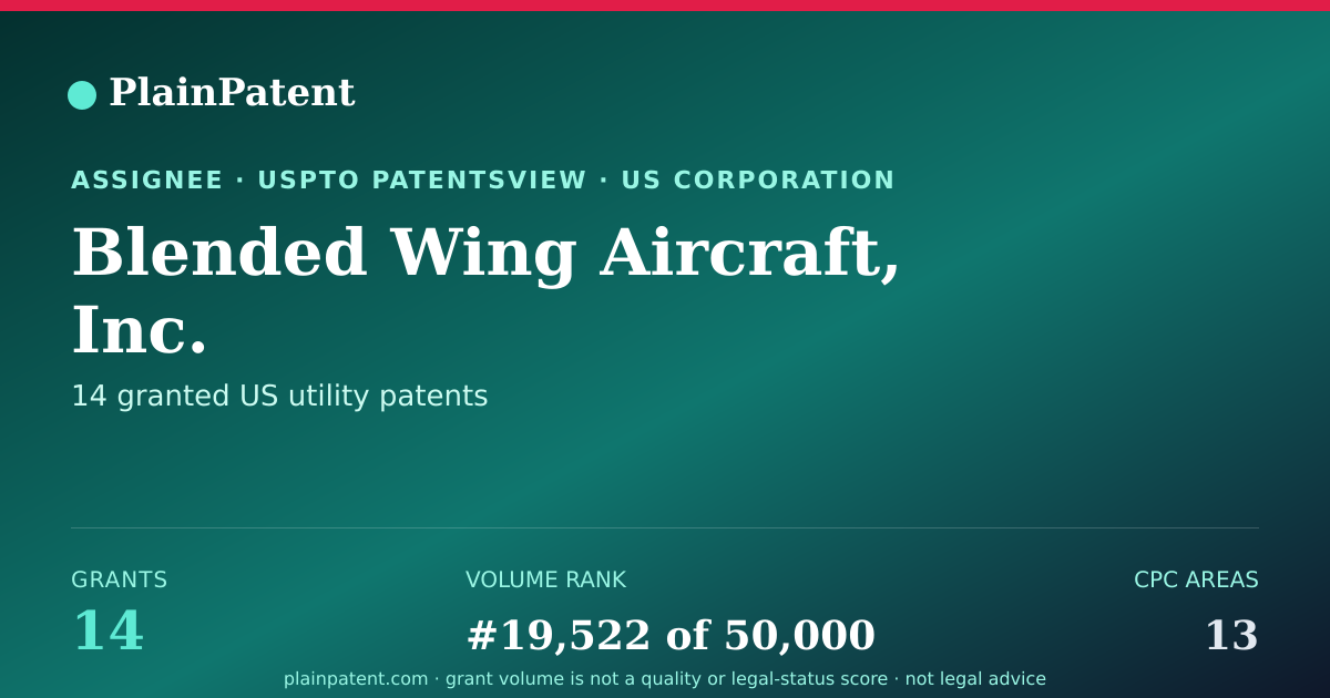 Shareable card for Blended Wing Aircraft, Inc. Patent Portfolio