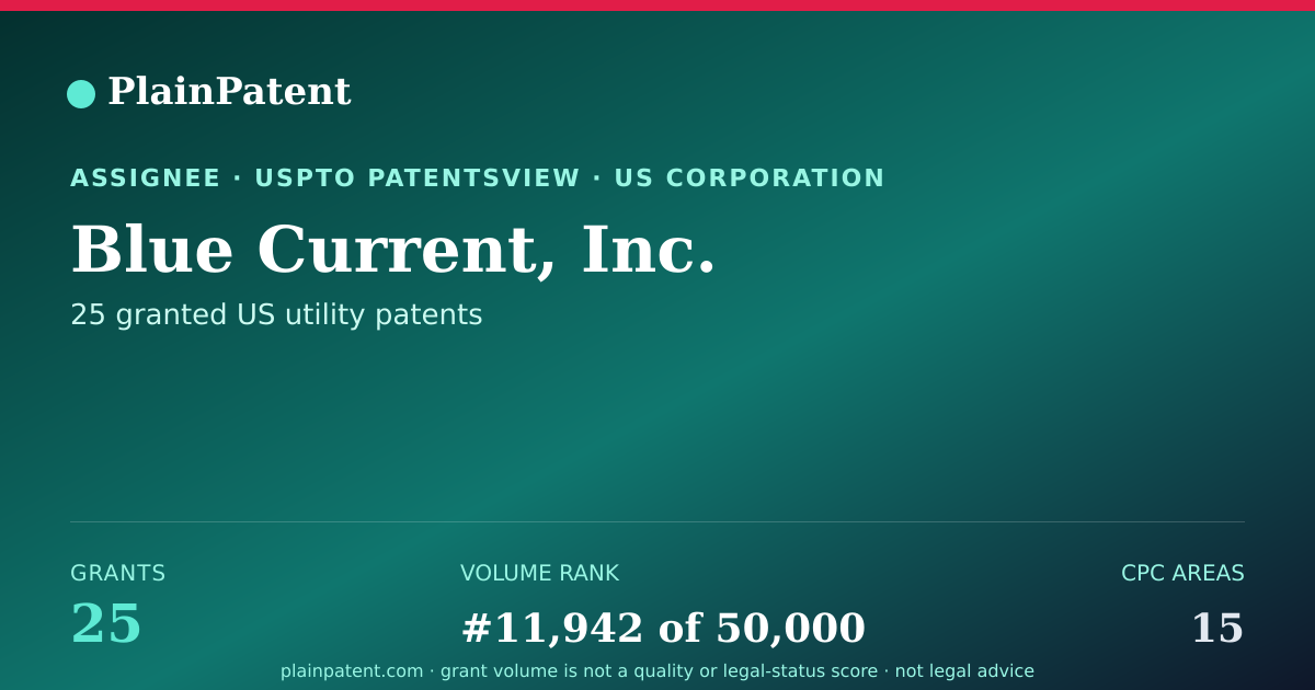 Shareable card for Blue Current, Inc. Patent Portfolio