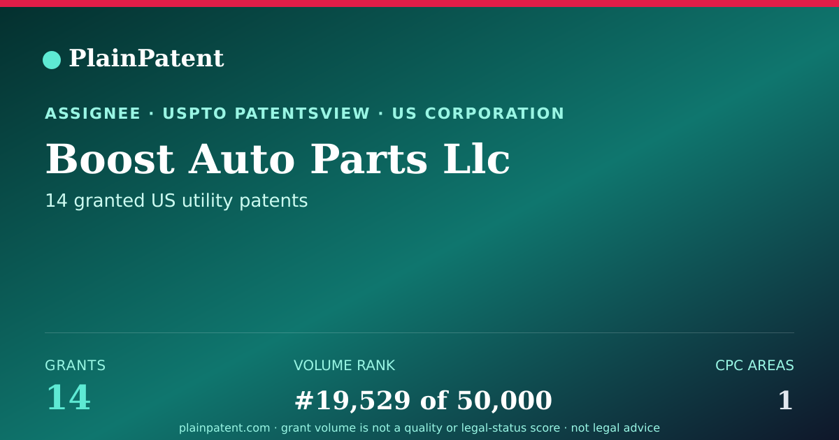 Shareable card for Boost Auto Parts Llc Patent Portfolio