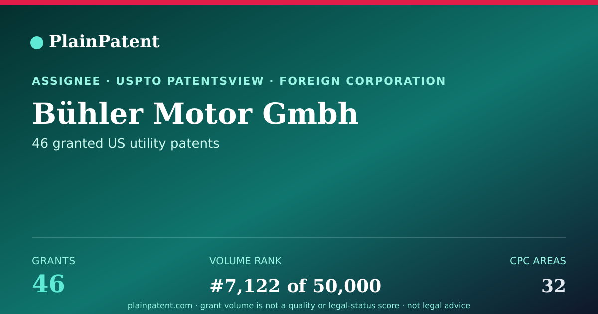 Shareable card for Bühler Motor Gmbh Patent Portfolio