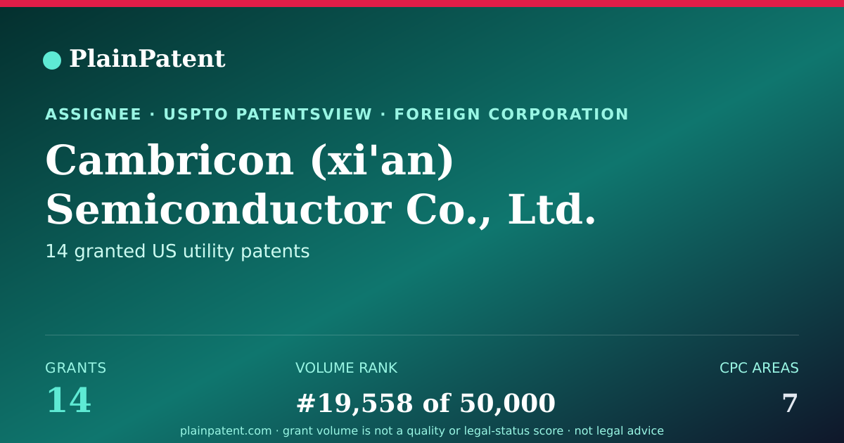 Shareable card for Cambricon (xi'an) Semiconductor Co., Ltd. Patent Portfolio