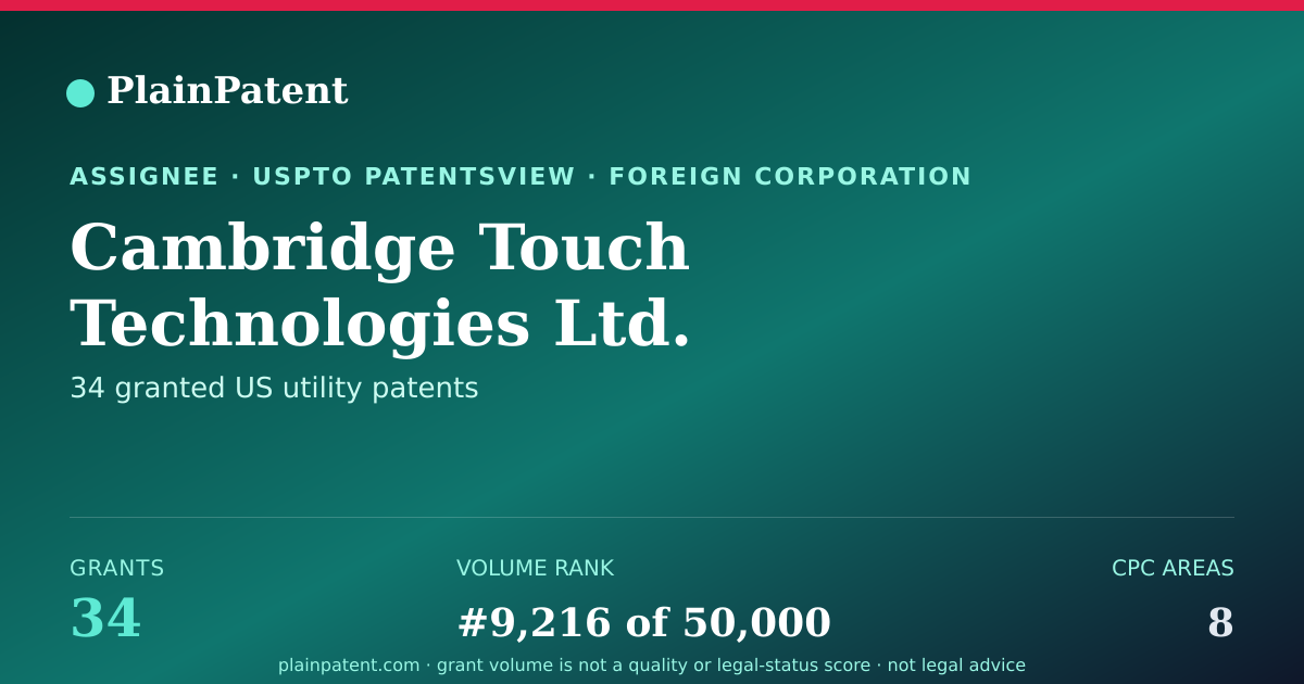 Shareable card for Cambridge Touch Technologies Ltd. Patent Portfolio