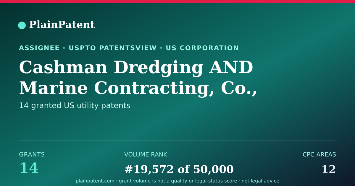 Shareable card for Cashman Dredging AND Marine Contracting, Co., Llc Patent Portfolio