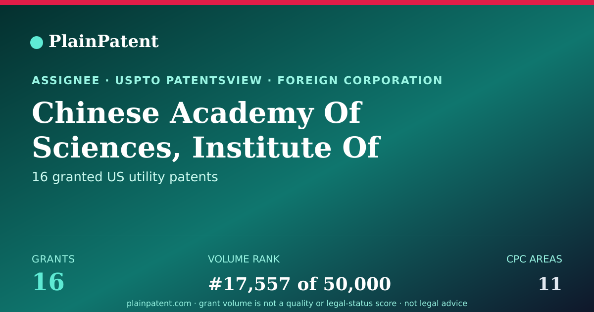 Shareable card for Chinese Academy Of Sciences, Institute Of Geology And Geophysics Patent Portfolio