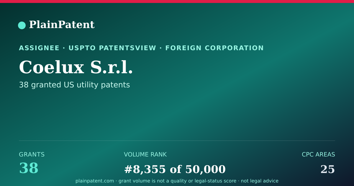 Shareable card for Coelux S.r.l. Patent Portfolio