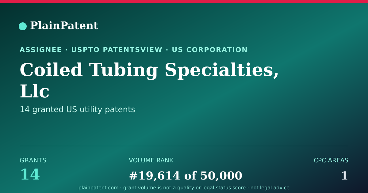 Shareable card for Coiled Tubing Specialties, Llc Patent Portfolio