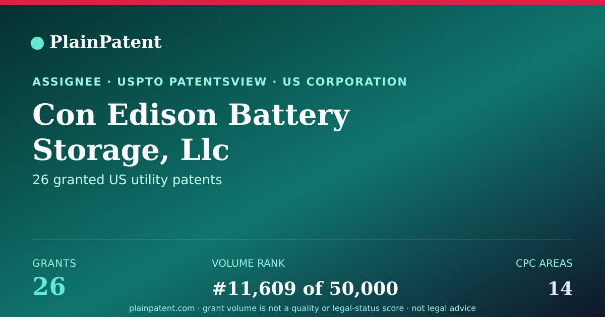 Shareable card for Con Edison Battery Storage, Llc Patent Portfolio