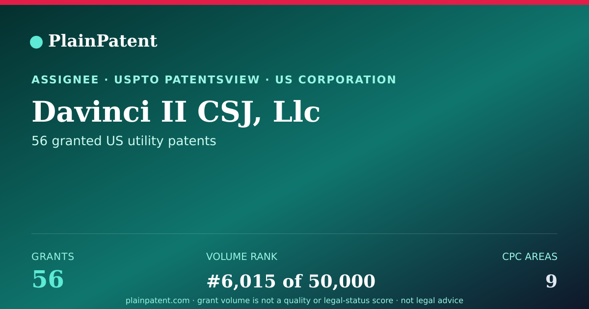 Shareable card for Davinci II CSJ, Llc Patent Portfolio