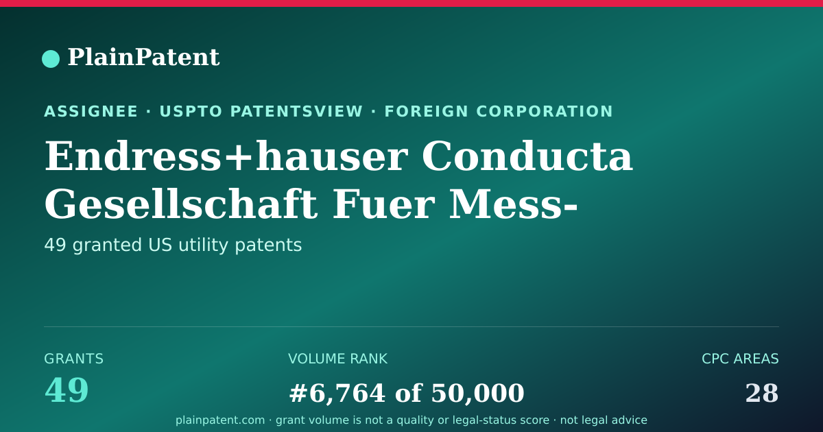 Shareable card for Endress+hauser Conducta Gesellschaft Fuer Mess- Und Regeltechnik Mbh + Co. KG Patent Portfolio