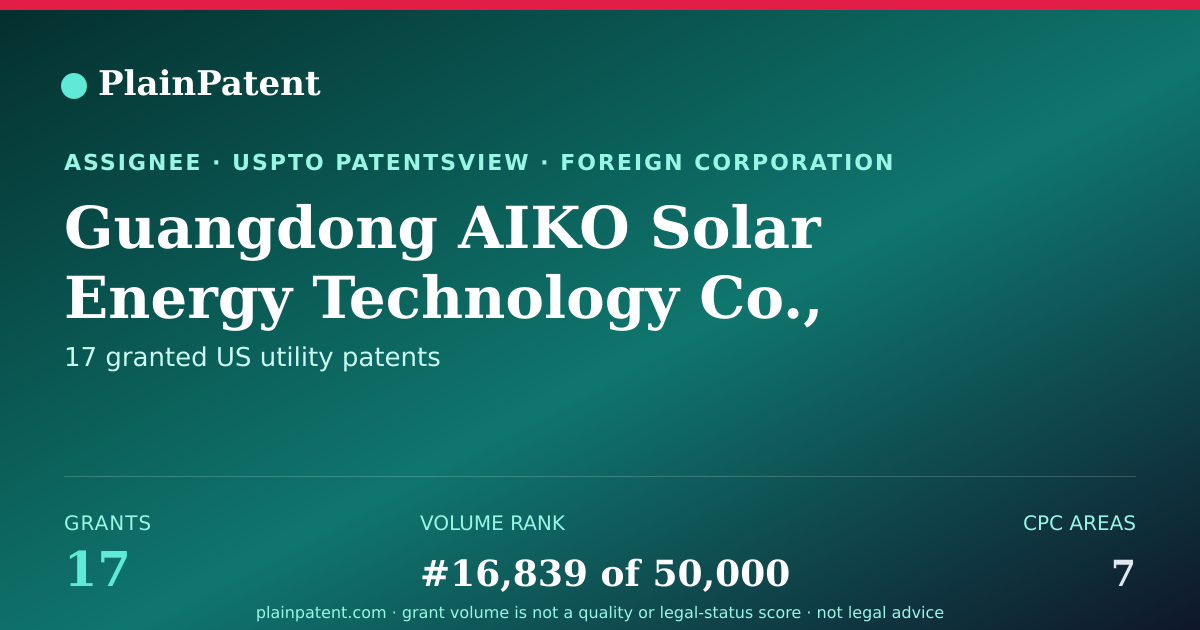 Shareable card for Guangdong AIKO Solar Energy Technology Co., Ltd. Patent Portfolio