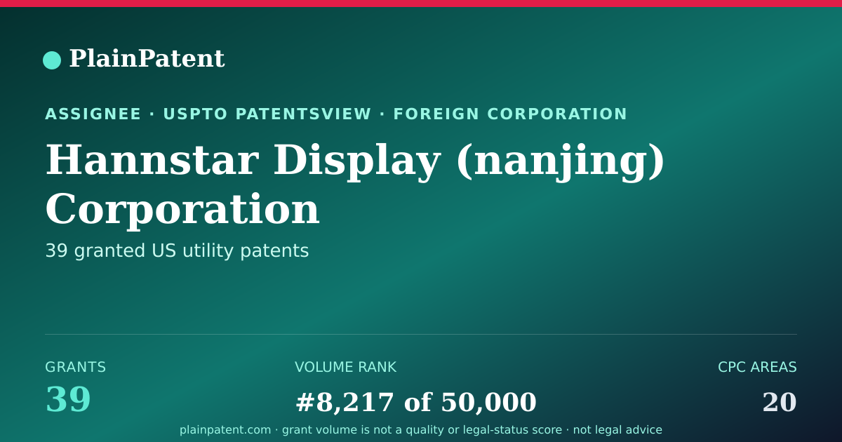 Shareable card for Hannstar Display (nanjing) Corporation Patent Portfolio