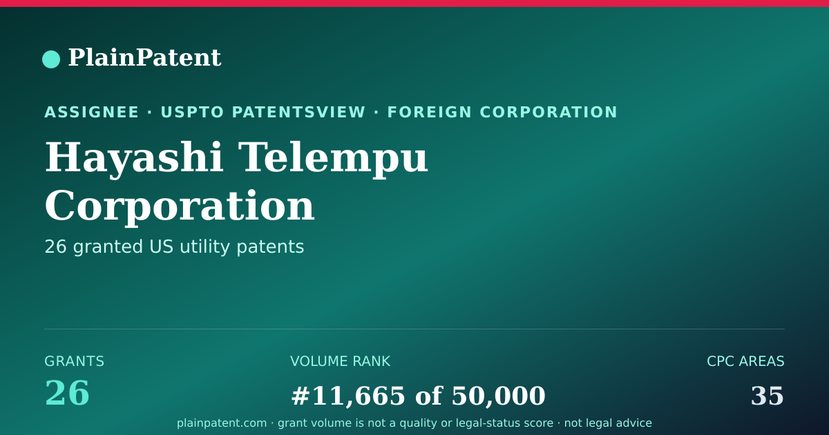 Shareable card for Hayashi Telempu Corporation Patent Portfolio