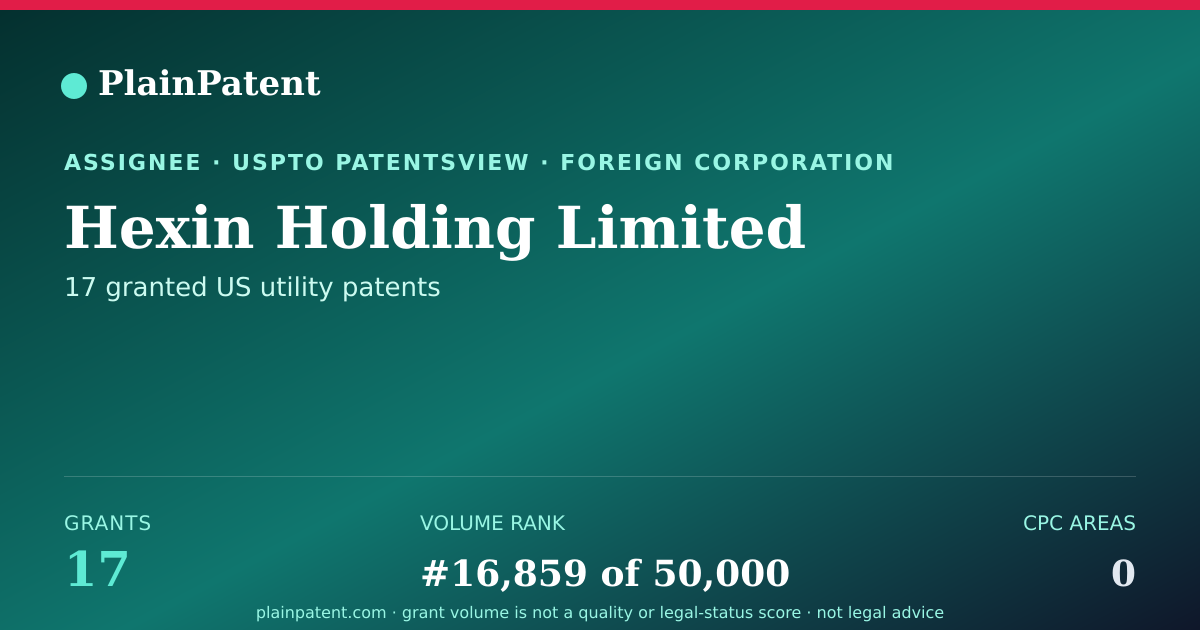 Shareable card for Hexin Holding Limited Patent Portfolio