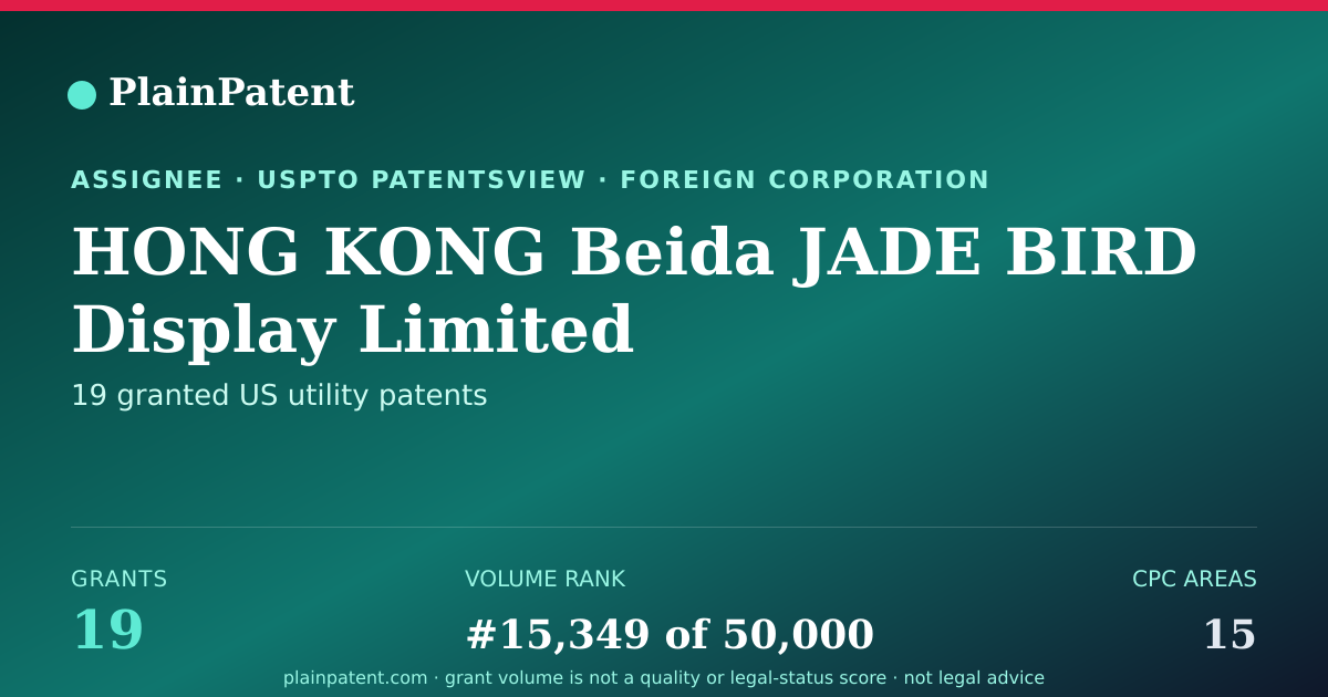 Shareable card for HONG KONG Beida JADE BIRD Display Limited Patent Portfolio