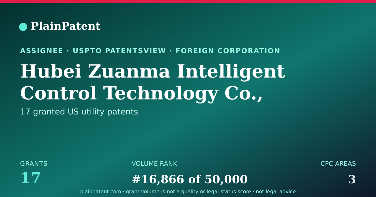 Shareable card for Hubei Zuanma Intelligent Control Technology Co., Ltd Patent Portfolio