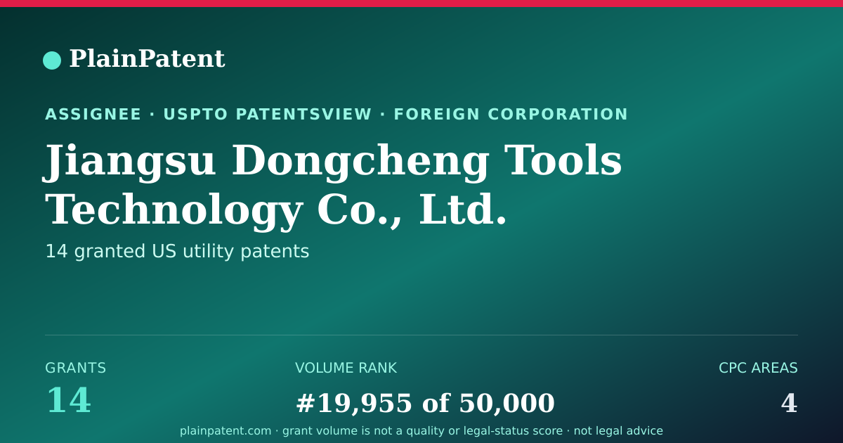 Shareable card for Jiangsu Dongcheng Tools Technology Co., Ltd. Patent Portfolio
