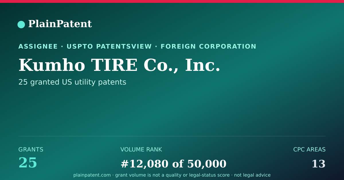 Shareable card for Kumho TIRE Co., Inc. Patent Portfolio