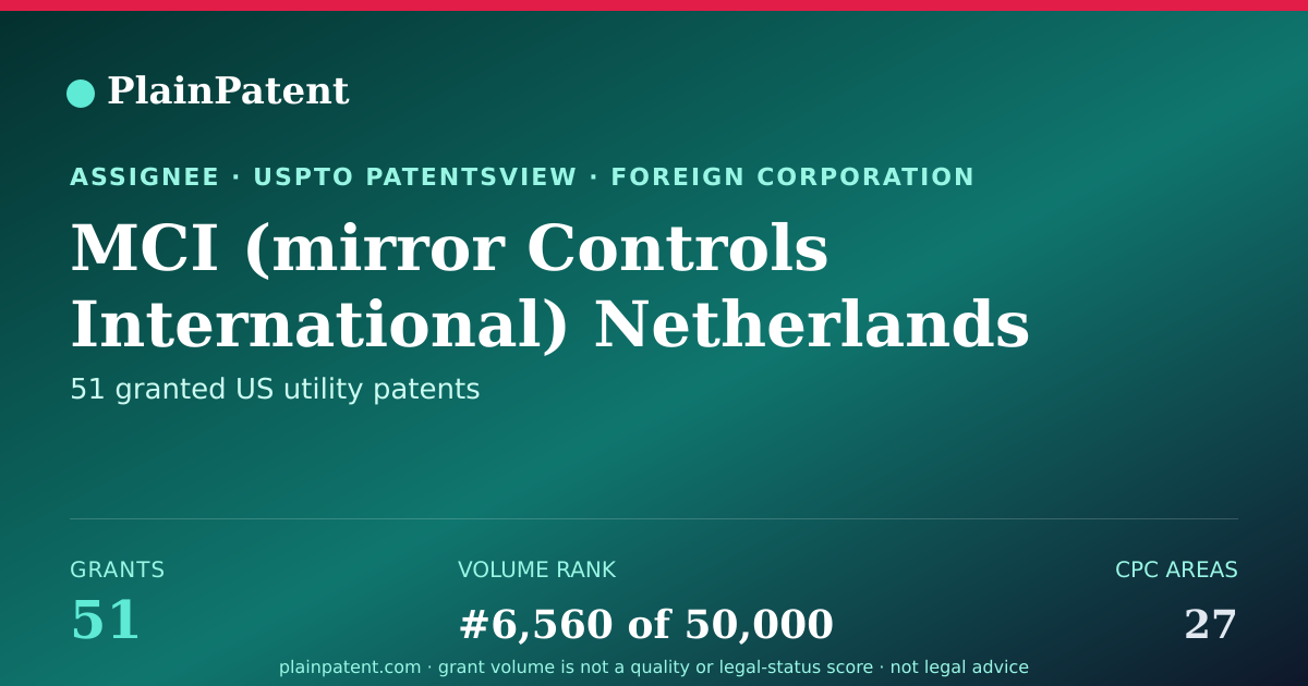 Shareable card for MCI (mirror Controls International) Netherlands B.v. Patent Portfolio