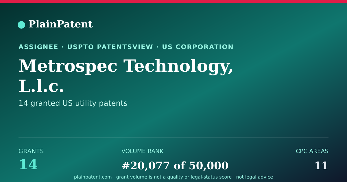Shareable card for Metrospec Technology, L.l.c. Patent Portfolio