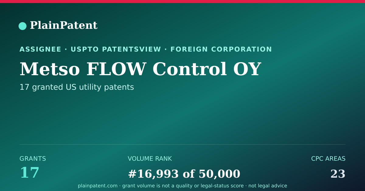Shareable card for Metso FLOW Control OY Patent Portfolio