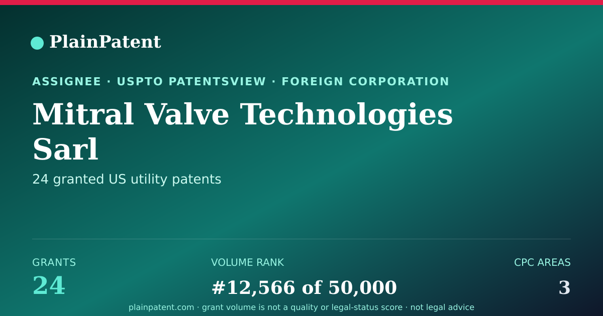 Shareable card for Mitral Valve Technologies Sarl Patent Portfolio