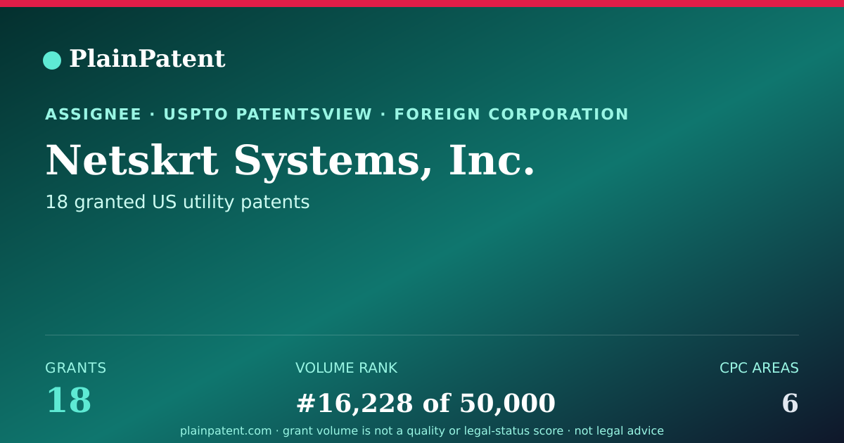 Shareable card for Netskrt Systems, Inc. Patent Portfolio