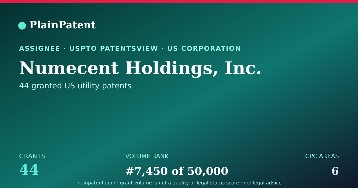 Shareable card for Numecent Holdings, Inc. Patent Portfolio