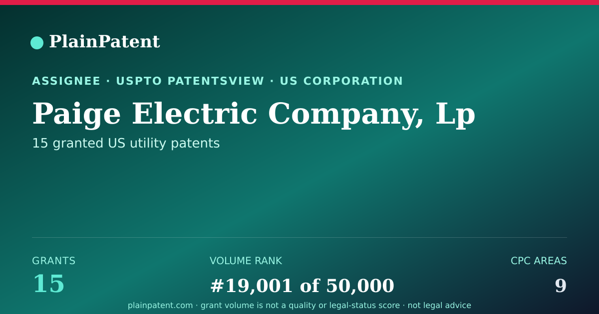 Shareable card for Paige Electric Company, Lp Patent Portfolio