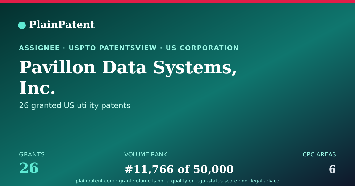 Shareable card for Pavillon Data Systems, Inc. Patent Portfolio