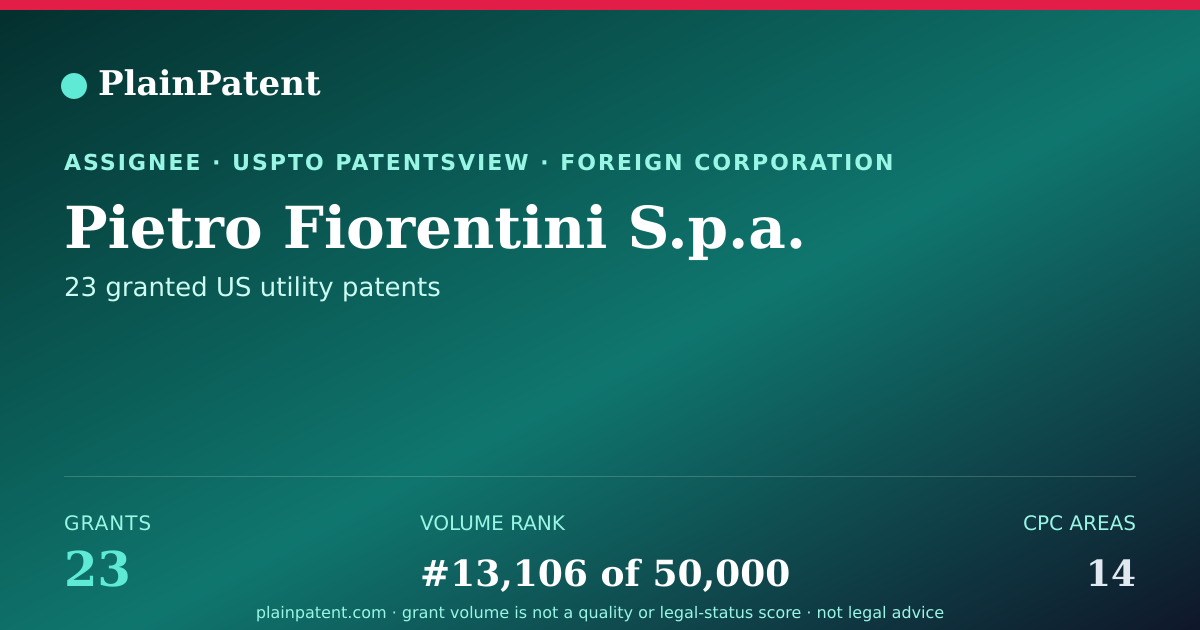 Shareable card for Pietro Fiorentini S.p.a. Patent Portfolio