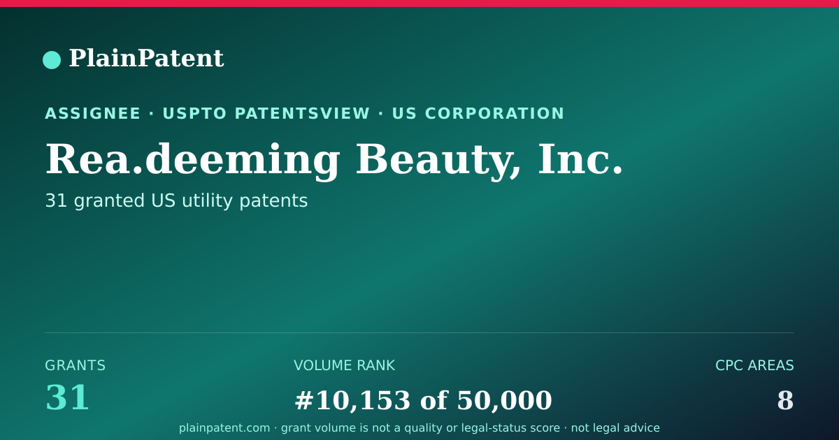 Shareable card for Rea.deeming Beauty, Inc. Patent Portfolio