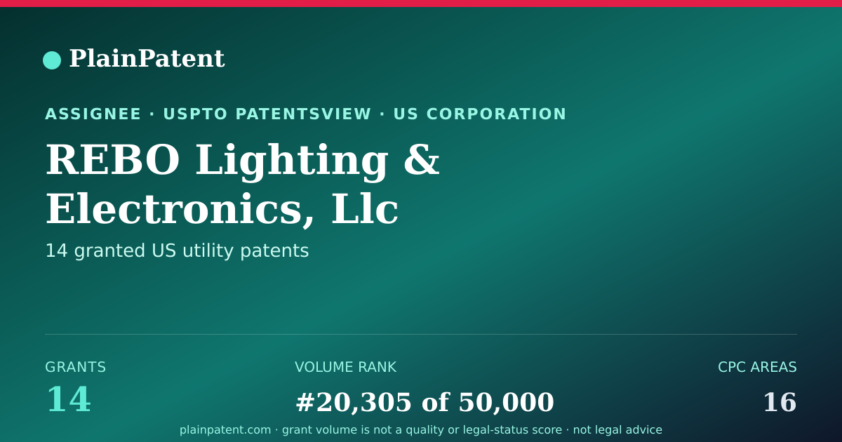 Shareable card for REBO Lighting & Electronics, Llc Patent Portfolio