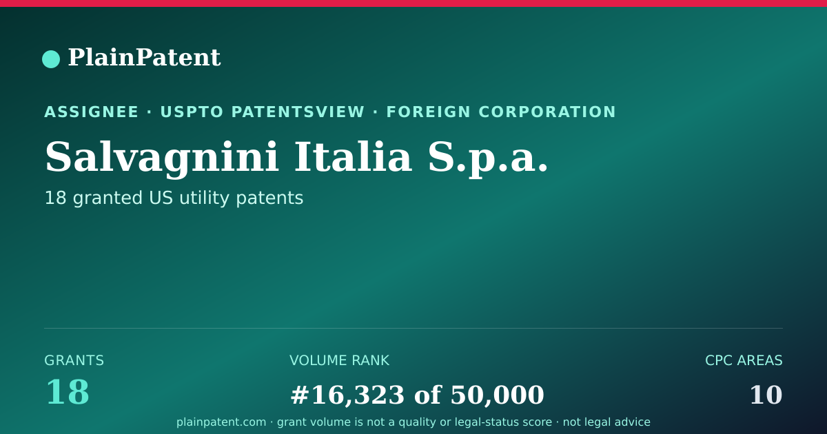 Shareable card for Salvagnini Italia S.p.a. Patent Portfolio