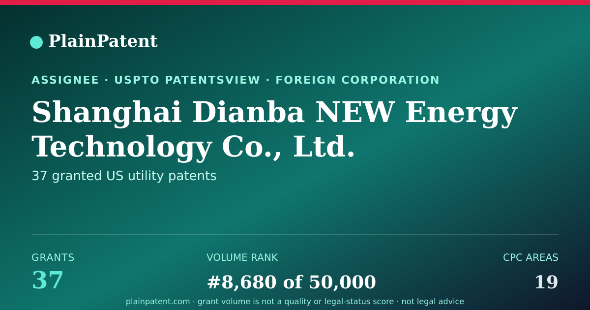 Shareable card for Shanghai Dianba NEW Energy Technology Co., Ltd. Patent Portfolio