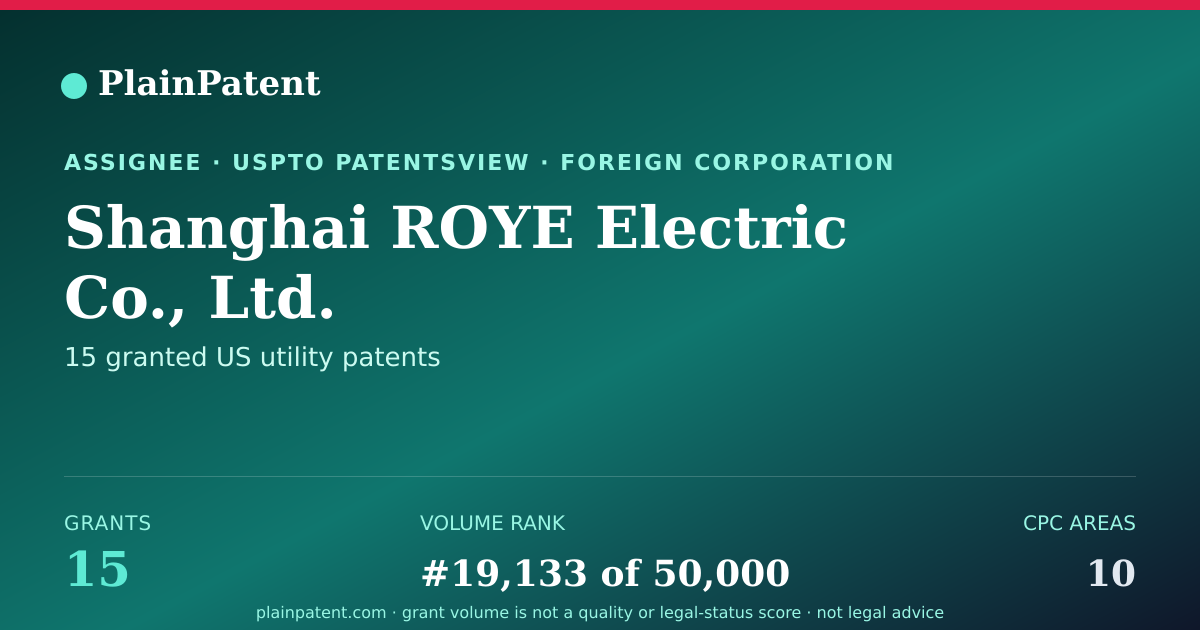 Shareable card for Shanghai ROYE Electric Co., Ltd. Patent Portfolio
