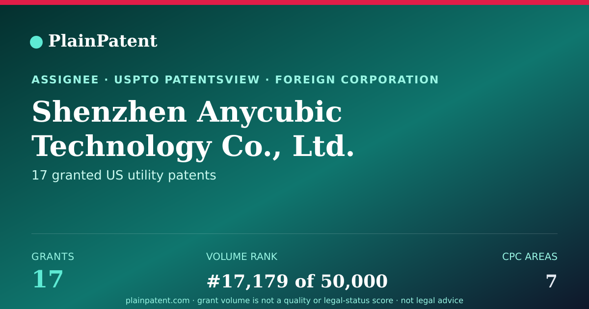 Shareable card for Shenzhen Anycubic Technology Co., Ltd. Patent Portfolio