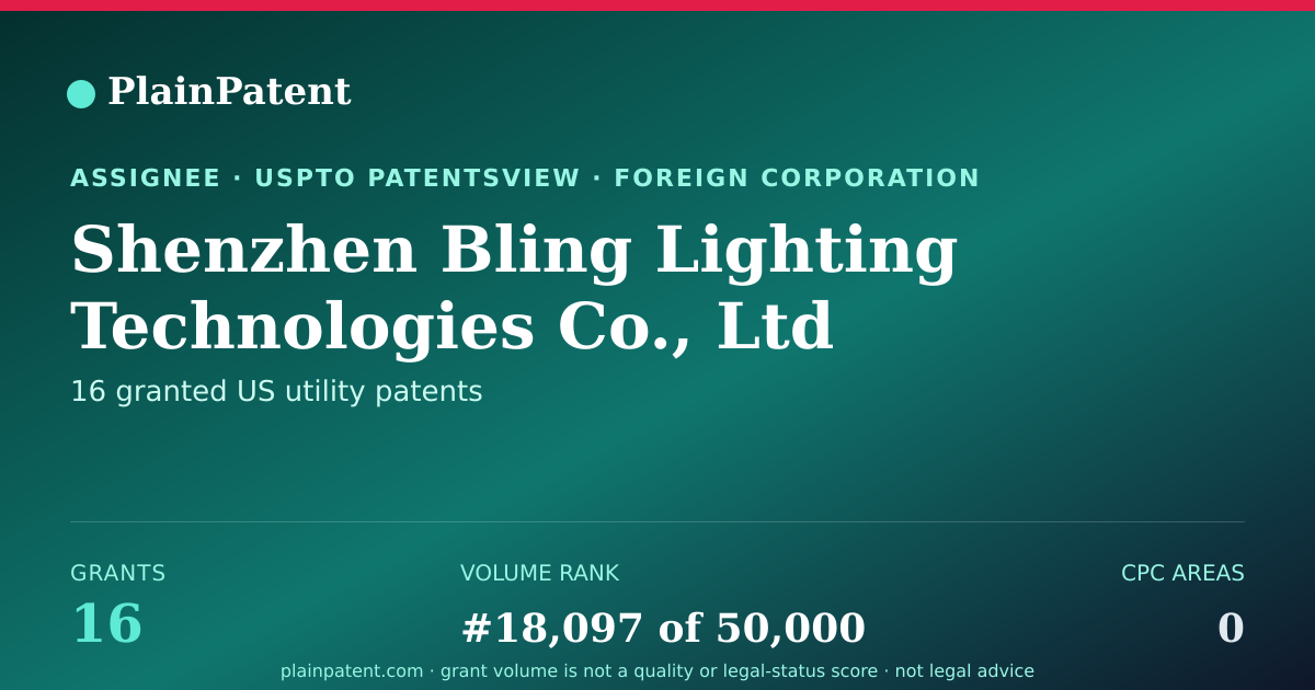 Shareable card for Shenzhen Bling Lighting Technologies Co., Ltd Patent Portfolio