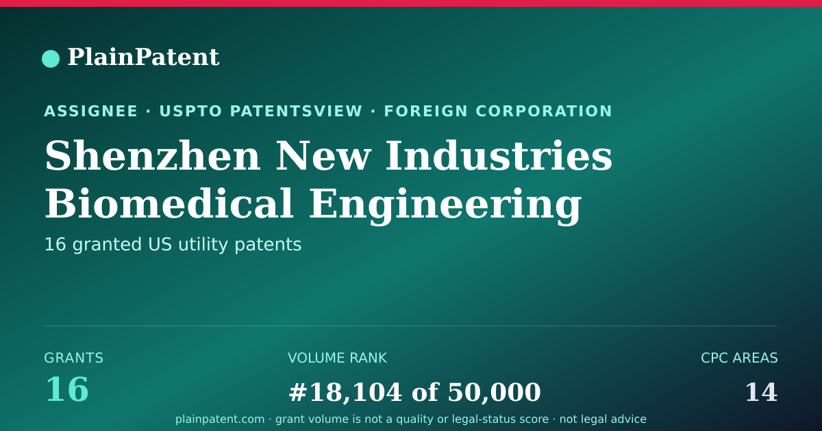 Shareable card for Shenzhen New Industries Biomedical Engineering Co., Ltd. Patent Portfolio