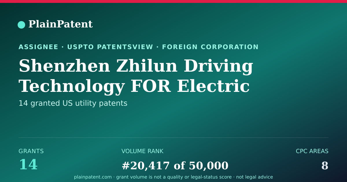 Shareable card for Shenzhen Zhilun Driving Technology FOR Electric Vehicle Co., Ltd. Patent Portfolio