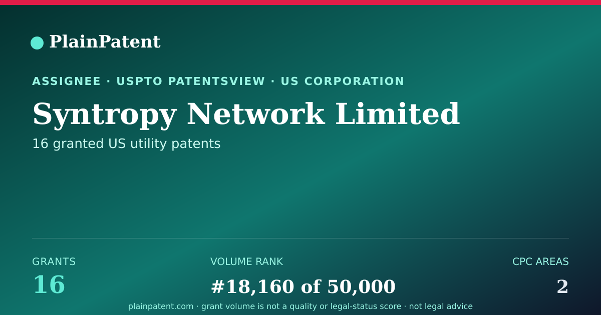 Shareable card for Syntropy Network Limited Patent Portfolio