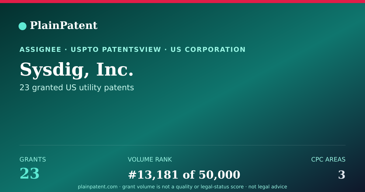 Shareable card for Sysdig, Inc. Patent Portfolio