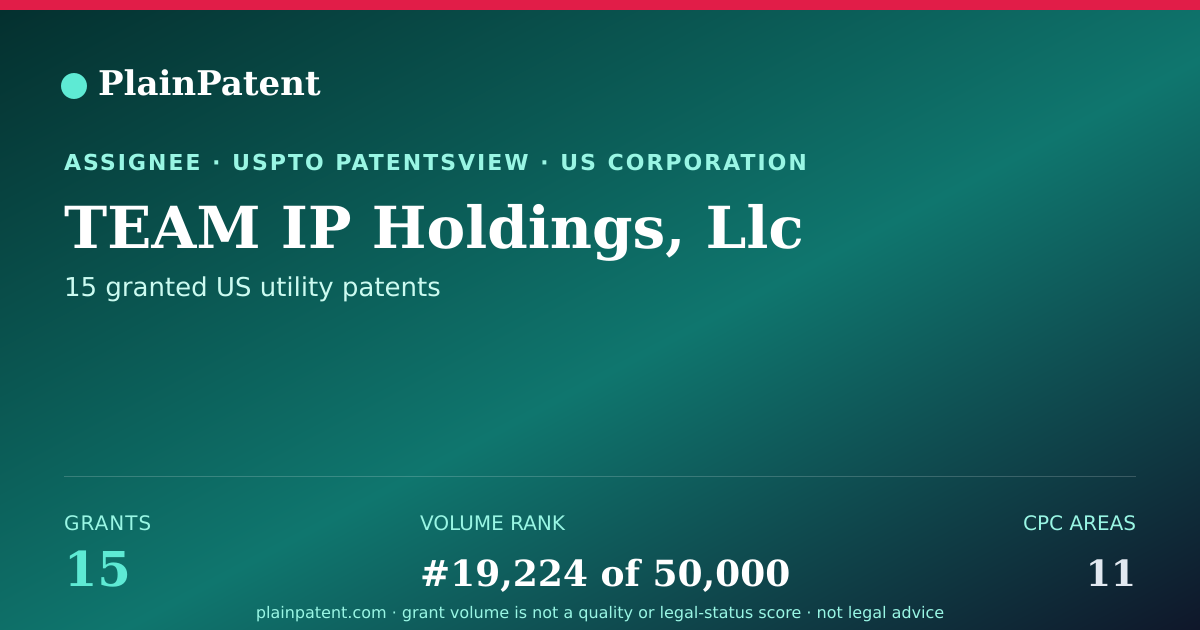 Shareable card for TEAM IP Holdings, Llc Patent Portfolio